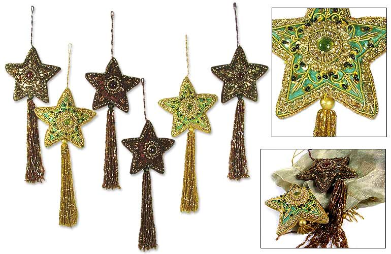 Star of Christmas Hand Beaded Jewel Christmas Ornaments Set of 6